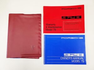 1979 porsche 928 owners manual warranty maintenance booklet maroon-blue jacket cover, concours presentation level kit