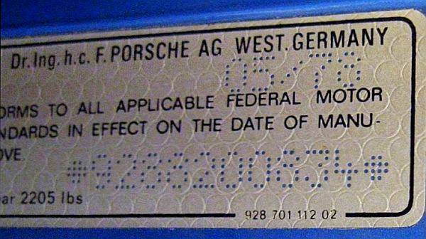 1978 porsche 928 production serial numbers