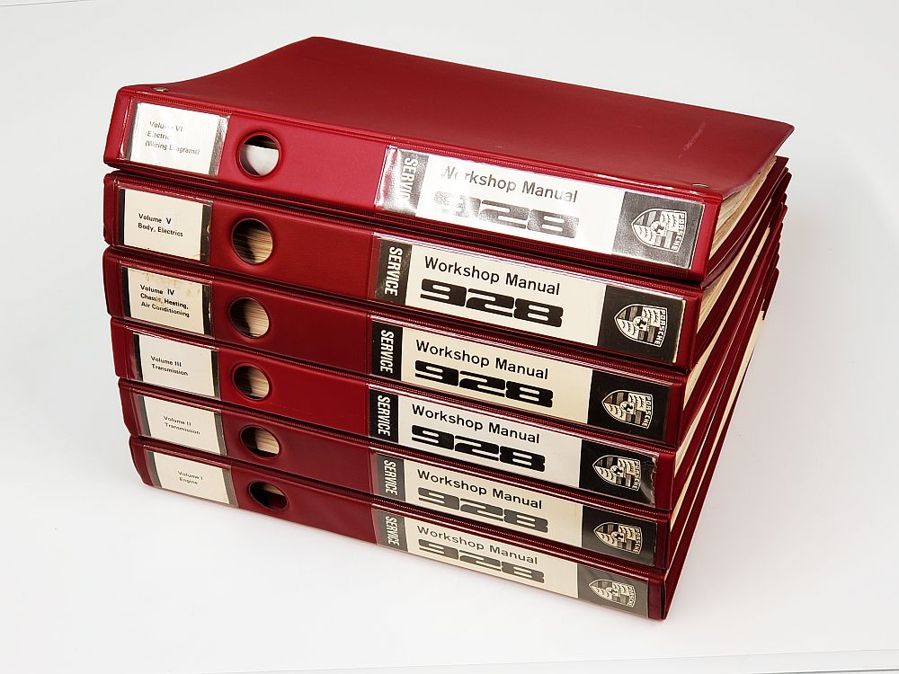 porsche-928-parts (847) porsche 928 factory workshop service manual wsm maroon binder engine transmission chassis hvac heating air conditioning body electrics wkd-481-621