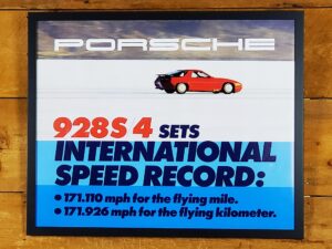 86 87 1986 1987 porsche 928 s4 red poster print 24 30 24x30 limited edition fia international speed record set guiness world flying mile kilometer al holbert jr bonneville nevada