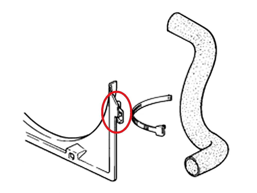 Porsche 928 diagram of tie-strap p/n 99951301040 and hose bracket p/n 92810626400